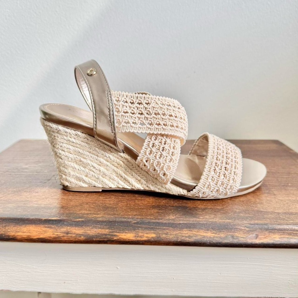 Metallic Woven Slingback Wedge Cream Silver